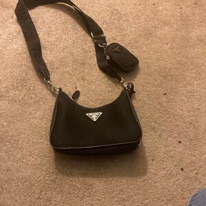 Prada Black Nylon Crossbody Bag with Detachable Mini Pouch